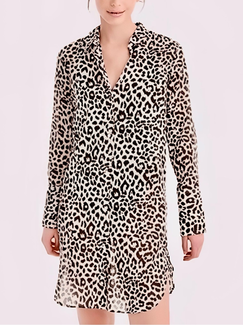 J. CREW Leopard Print Swim Coverup - Brown & Cream Semi-Sheer Shirt Dress